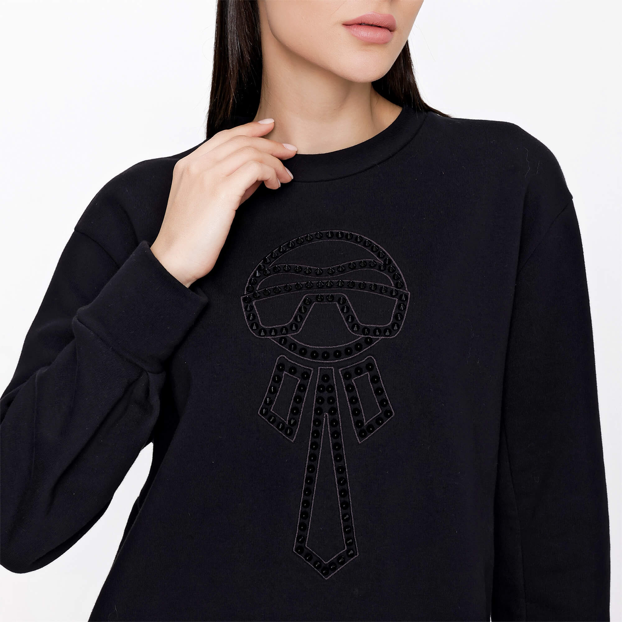 Fendi - Black Cotton Blend Spiked Karlito Sweatshirt